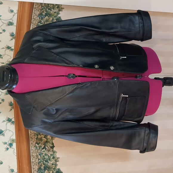 i.e. Vintage Smooth Leather Snap Front Lined Peplum Jacket Black PM - Picture 6 of 16